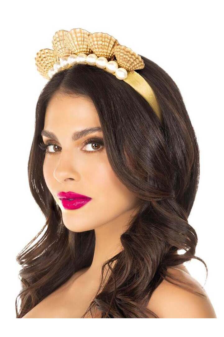 Leg Avenue Pearl Shell Mermaid Crown Headband Gold in One Size 2