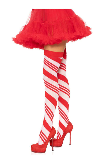 Leg Avenue Peppermint Striped Thigh Highs Red/White in One Size  1