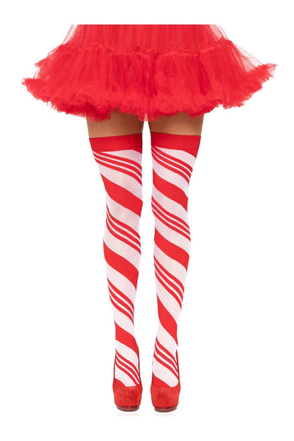 Leg Avenue Peppermint Striped Thigh Highs Red/White in One Size  2