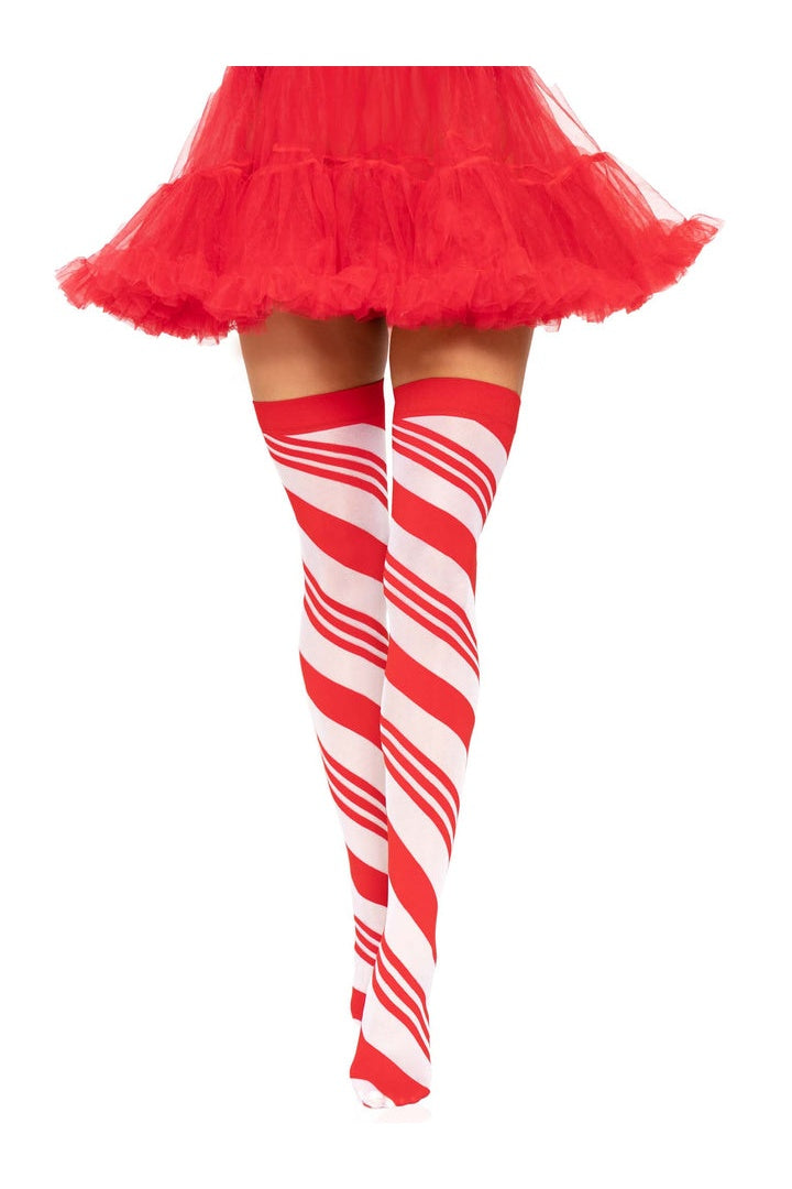 Leg Avenue Peppermint Striped Thigh Highs Red/White in One Size  3