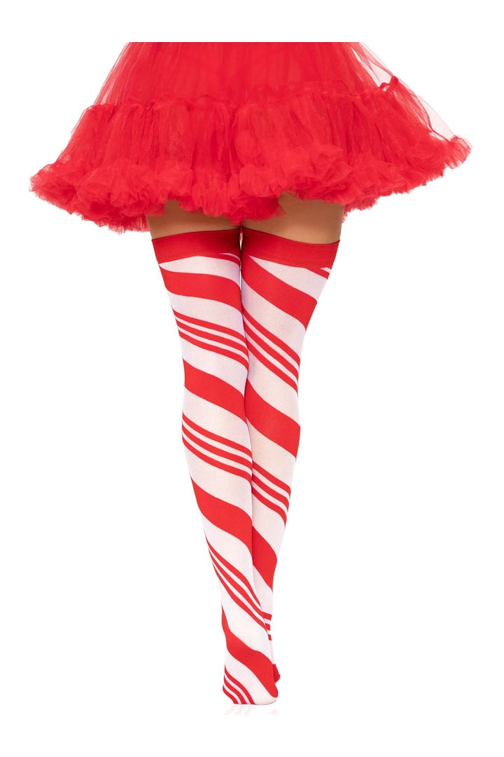 Leg Avenue Peppermint Striped Thigh Highs Red/White in One Size  4