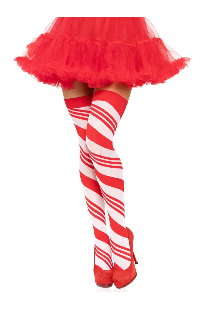 Leg Avenue Peppermint Striped Thigh Highs Red/White in One Size  5