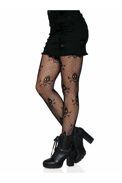 Leg Avenue Pirate Net Skull Tights Black in One Size 2
