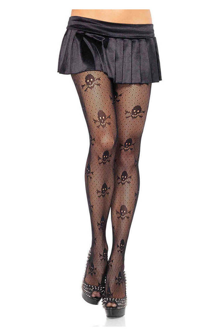 Leg Avenue Pirate Net Skull Tights Black in One Size 3
