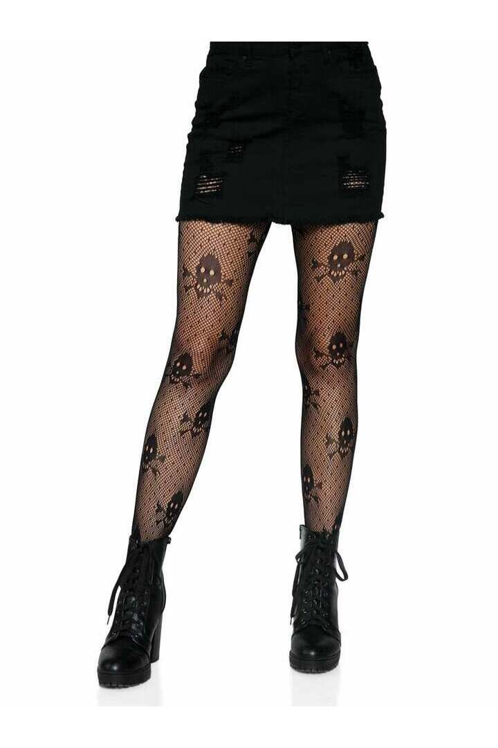 Leg Avenue Pirate Net Skull Tights Black in One Size 