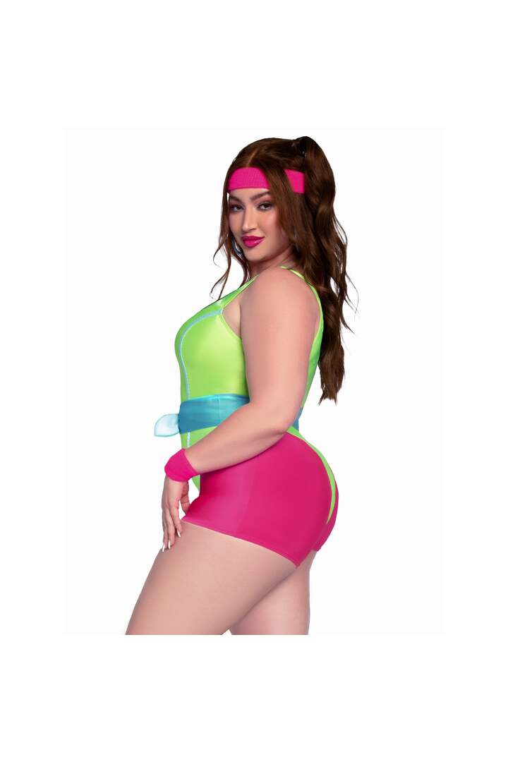 Leg Avenue Plus 80s Workout Hottie Costume Neon Green 2