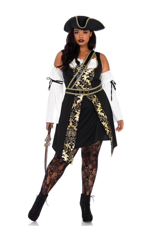 Leg Avenue Plus Black Sea Buccaneer Costume Black/Gold  1