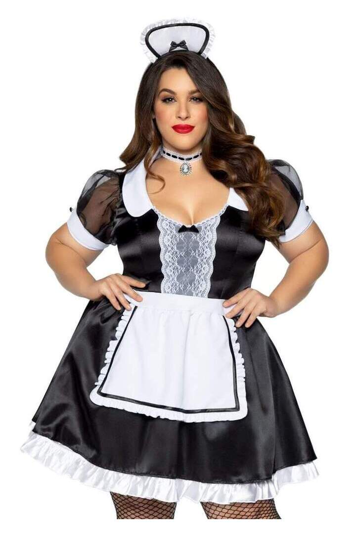 Leg Avenue Plus Classic French Maid Costume in Black/White 2