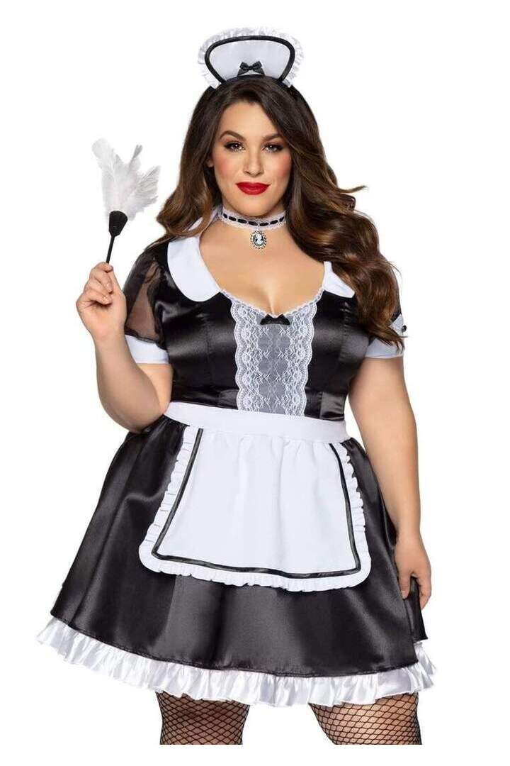 Leg Avenue Plus Classic French Maid Costume in Black/White 