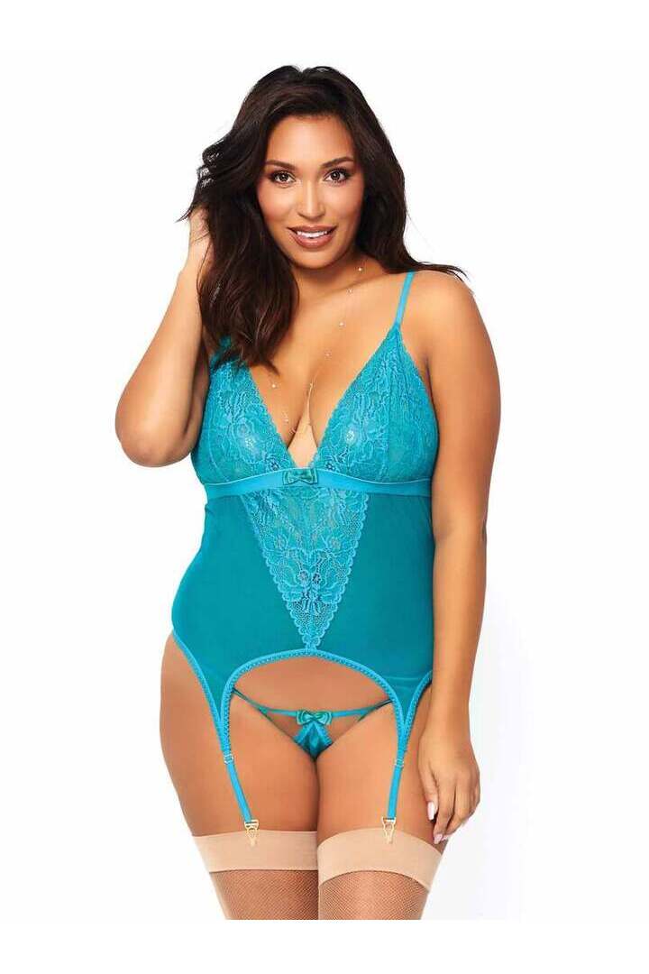 Leg Avenue Plus Come Play Cami Garter Set Turquoise in 3X/4X 2