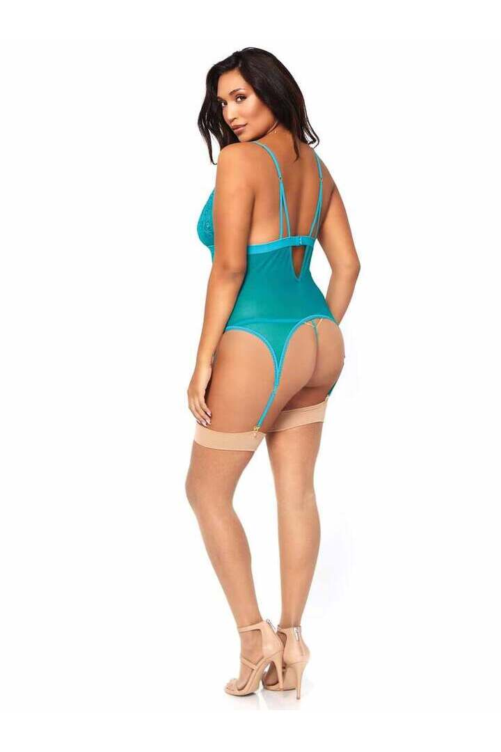 Leg Avenue Plus Come Play Cami Garter Set Turquoise in 3X/4X 4