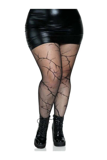 Leg Avenue Plus Cracked Fishnet Tights Black in 1X/2X 3