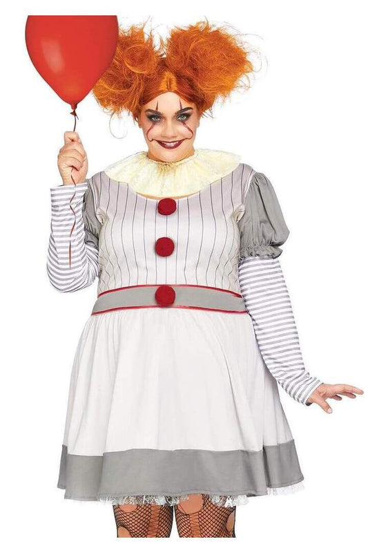Leg Avenue Plus Creepy Clown Costume in Grey/Red 