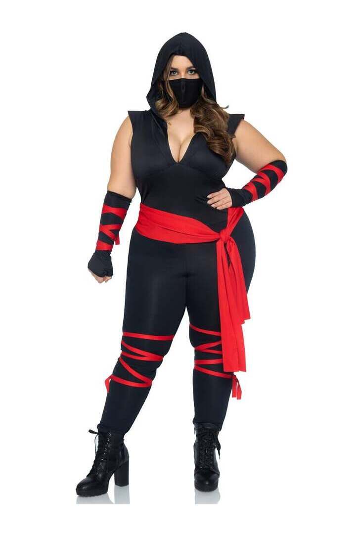 Leg Avenue Plus Deadly Ninja Costume in Black/Red 3