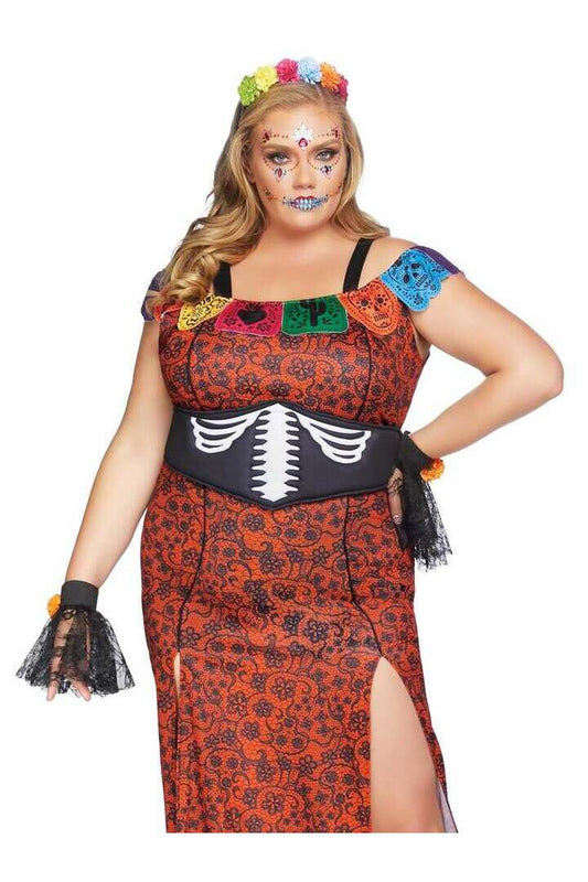 Leg Avenue Plus Deluxe Day of the Dead Beauty Costume in Red/Black 