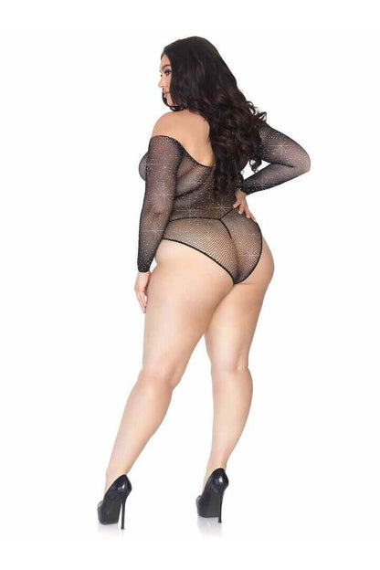 Leg Avenue Plus Falling 4 U Rhinestone Bodysuit Black in 1X/2X 4