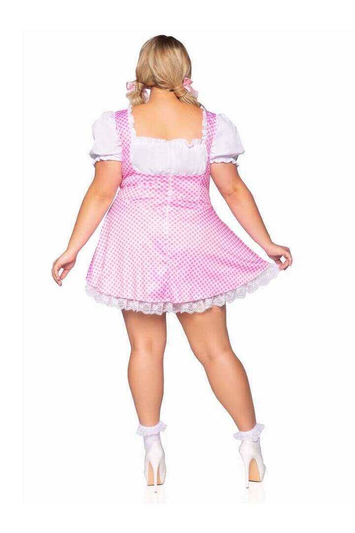 Leg Avenue Plus Gingham Dress With Apron in Pink/White 3