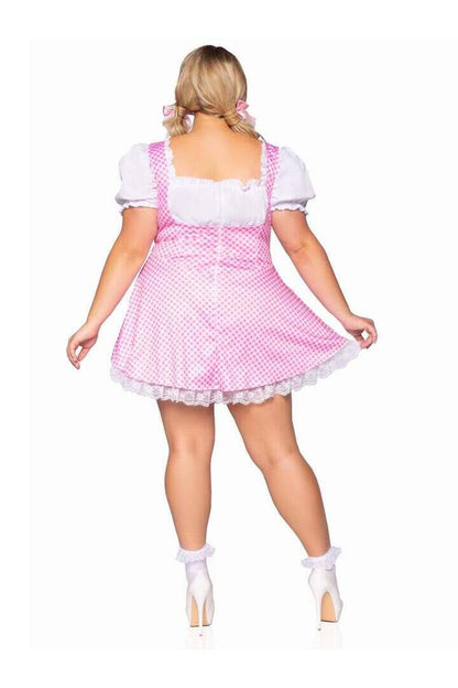 Leg Avenue Plus Gingham Dress With Apron in Pink/White 3