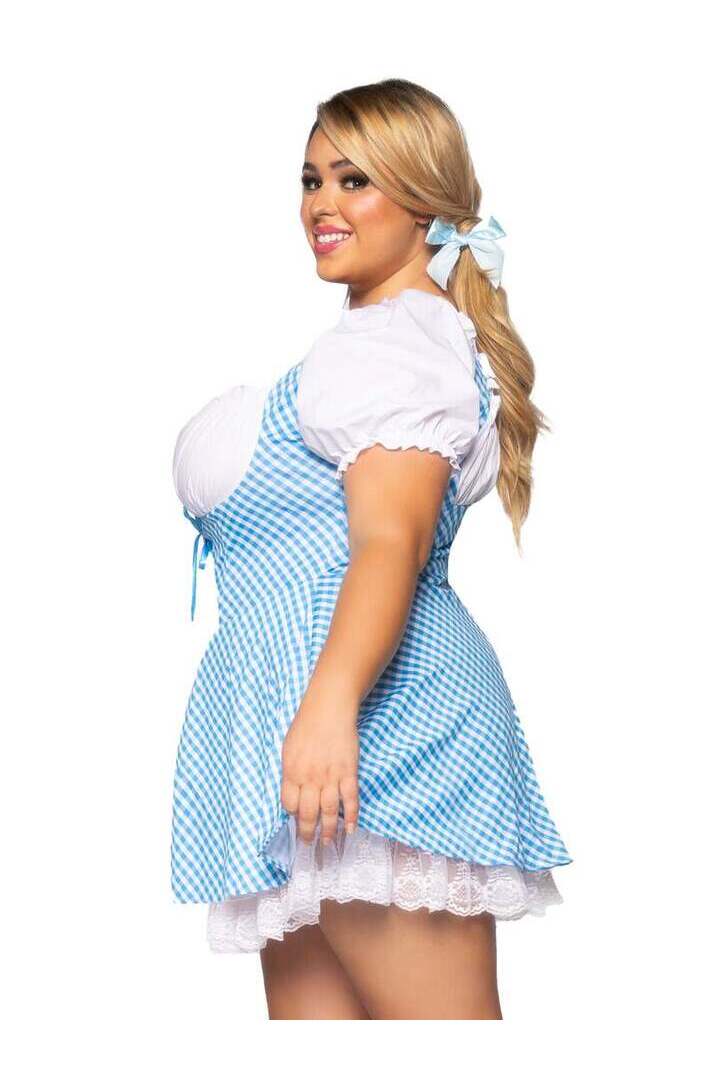 Leg Avenue Plus Gingham Dress With Split Skirt in Blue/White 2