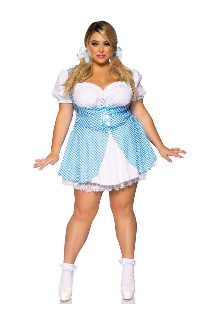 Leg Avenue Plus Gingham Dress With Split Skirt in Blue/White 4