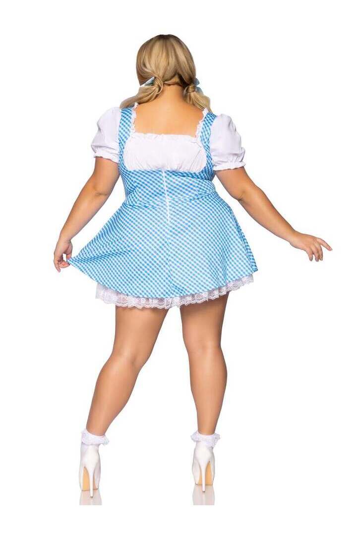 Leg Avenue Plus Gingham Dress With Split Skirt in Blue/White 5