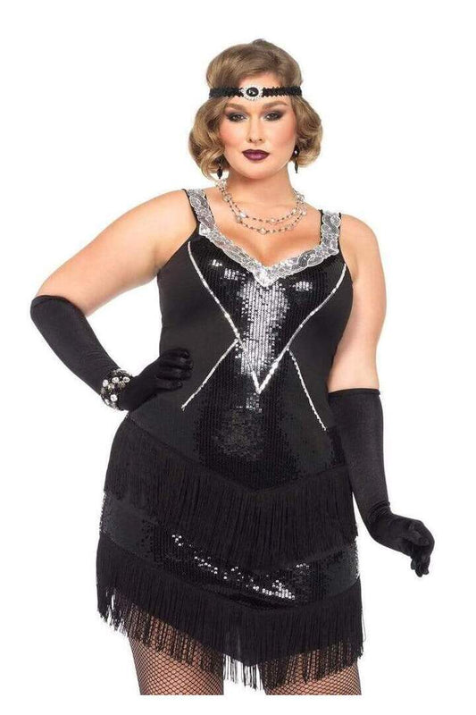 Leg Avenue Plus Glamour Flapper Costume in Black/Silver 