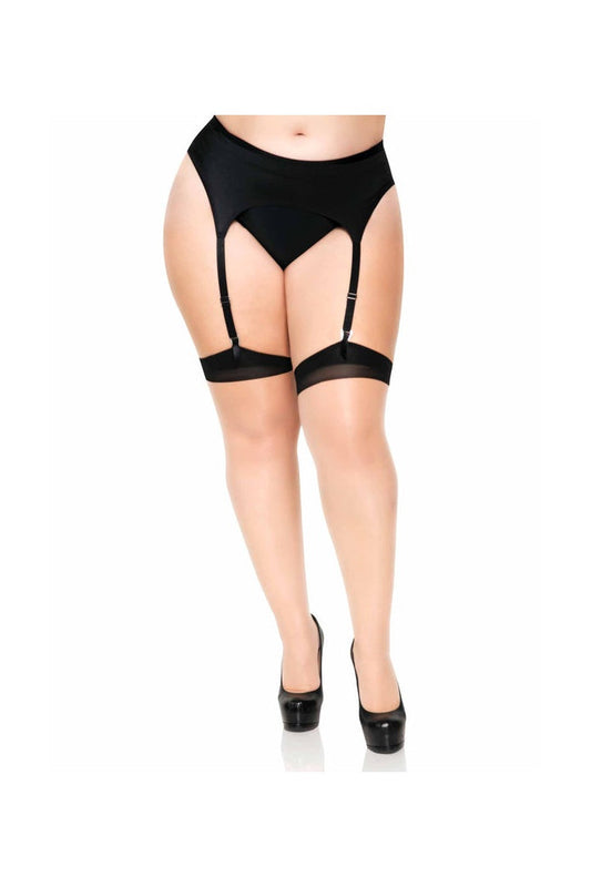 Leg Avenue Plus Grace Cuban Contrast Heel Stockings Nude/Black in Queen Size 