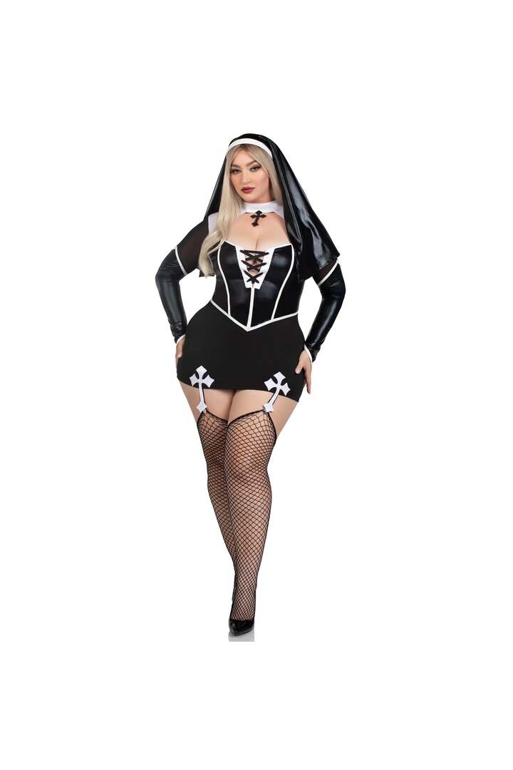 Leg Avenue Plus Holy Hottie Nun Costume Black/White 5