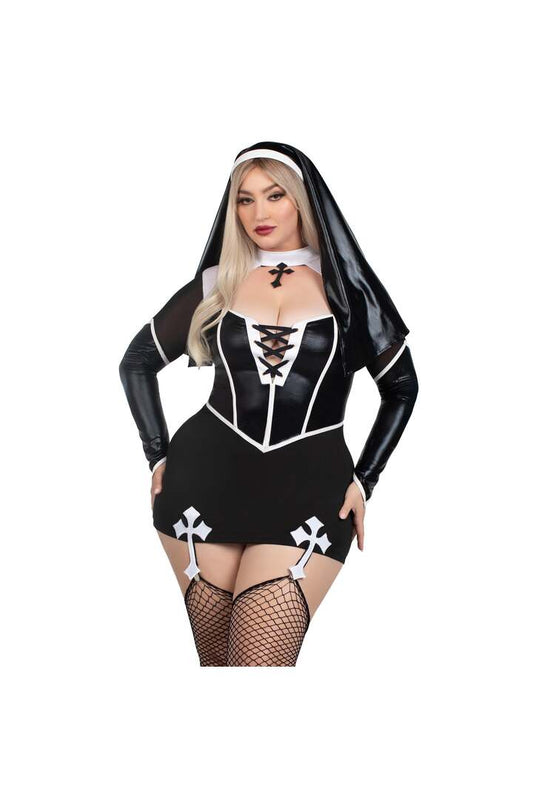 Leg Avenue Plus Holy Hottie Nun Costume Black/White 
