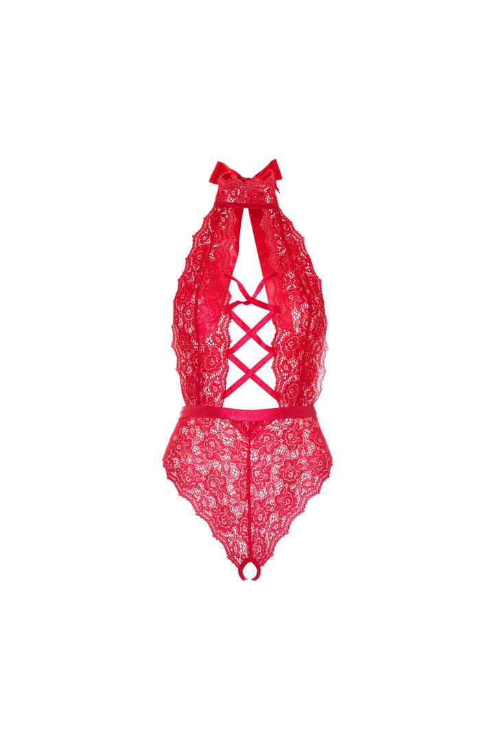 Leg Avenue Plus Insatiable Crotchless Lace Teddy Red in 1X/2X 5