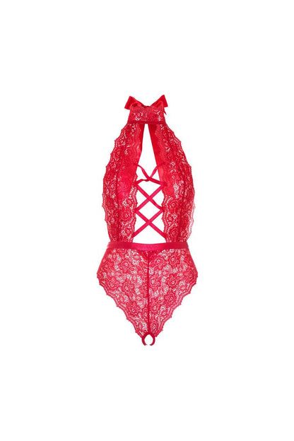 Leg Avenue Plus Insatiable Crotchless Lace Teddy Red in 1X/2X 5
