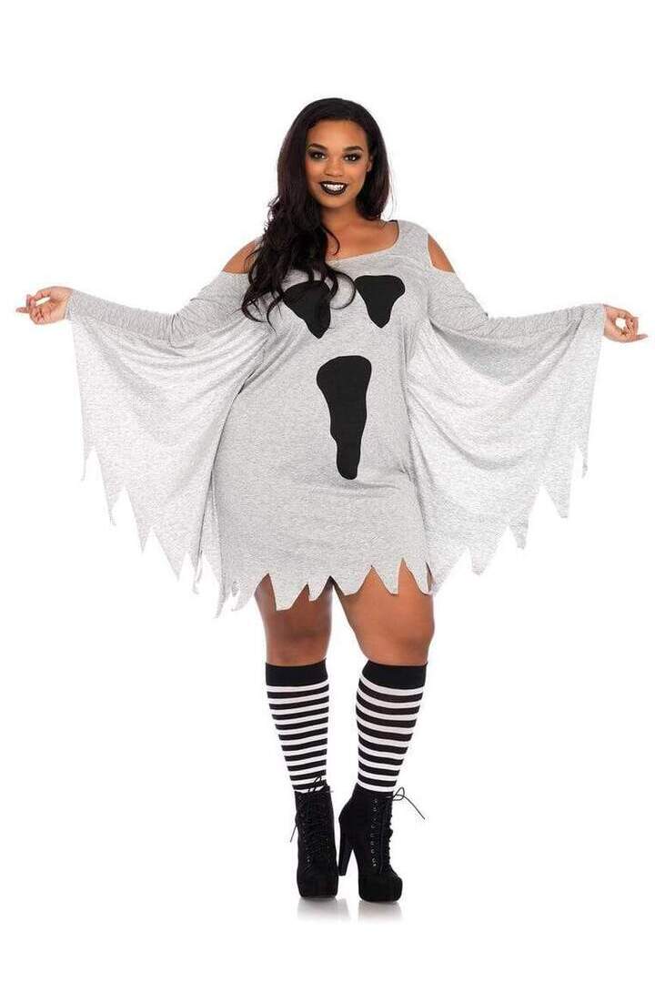 Leg Avenue Plus Jersey Ghost Long Sleeve Halloween Dress in Grey 2