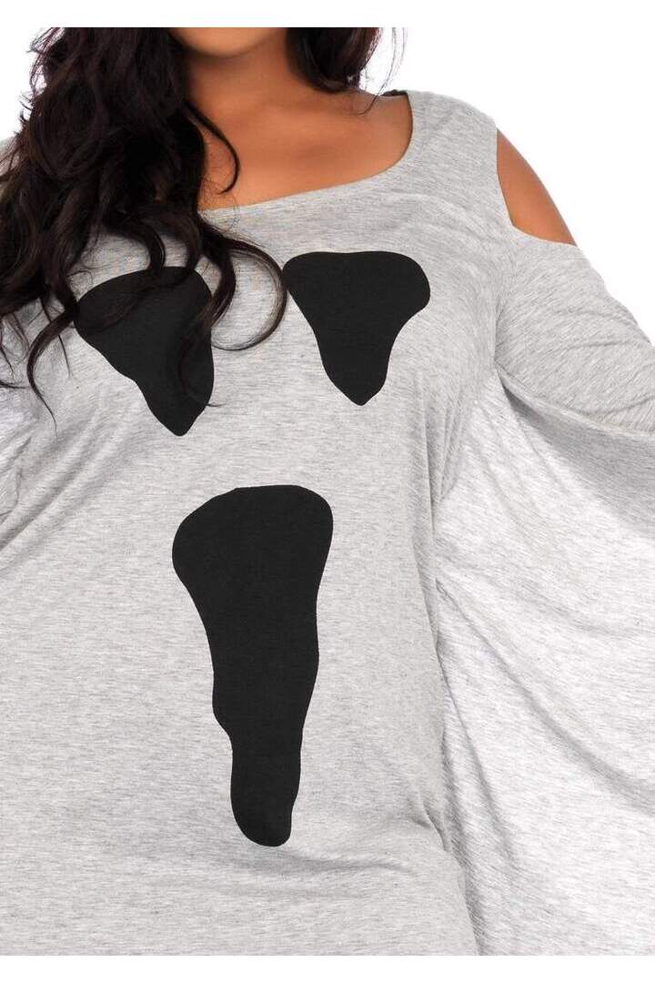 Leg Avenue Plus Jersey Ghost Long Sleeve Halloween Dress in Grey 3