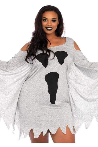 Leg Avenue Plus Jersey Ghost Long Sleeve Halloween Dress in Grey 