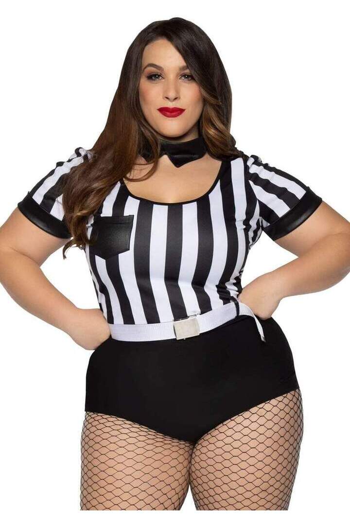 Leg Avenue Plus No Rules Referee Sexy Sports Costume in Black/White 