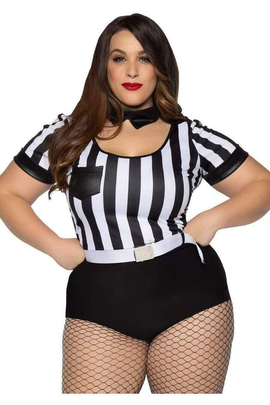 Leg Avenue Plus No Rules Referee Sexy Sports Costume in Black/White 