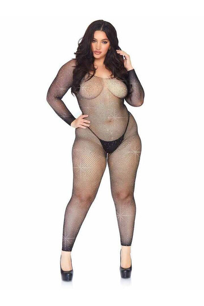 Leg Avenue Plus Please Me Rhinestone Bodystocking Black in 1X/2X 2