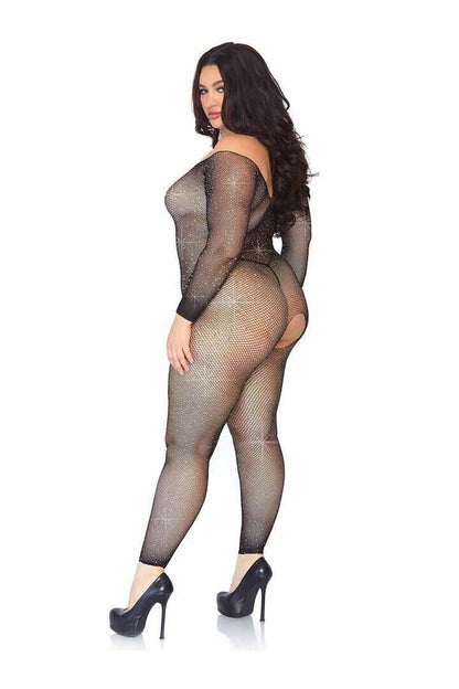 Leg Avenue Plus Please Me Rhinestone Bodystocking Black in 1X/2X 3
