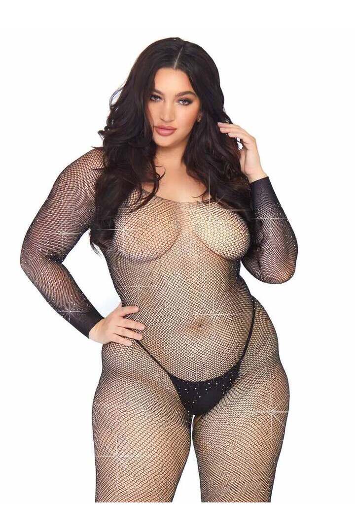 Leg Avenue Plus Please Me Rhinestone Bodystocking Black in 1X/2X 