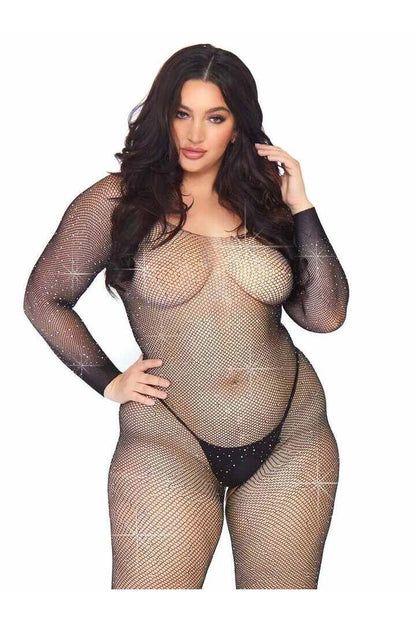 Leg Avenue Plus Please Me Rhinestone Bodystocking Black in 1X/2X 