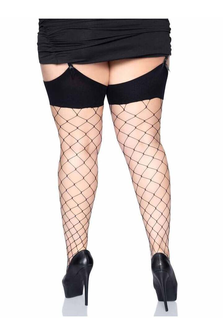 Leg Avenue Plus Reese Fence Net Stockings Black in 1X/2X 2