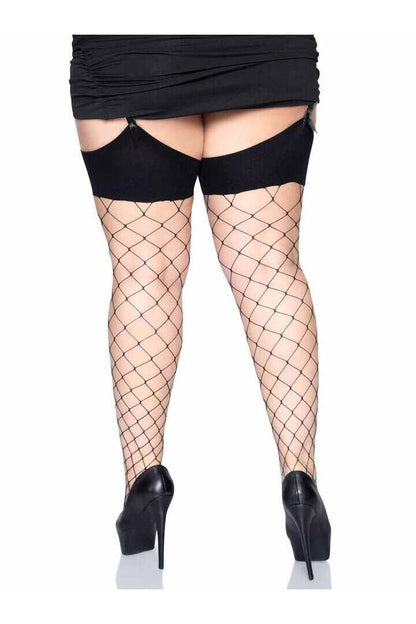 Leg Avenue Plus Reese Fence Net Stockings Black in 1X/2X 2