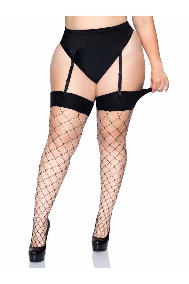 Leg Avenue Plus Reese Fence Net Stockings Black in 1X/2X 