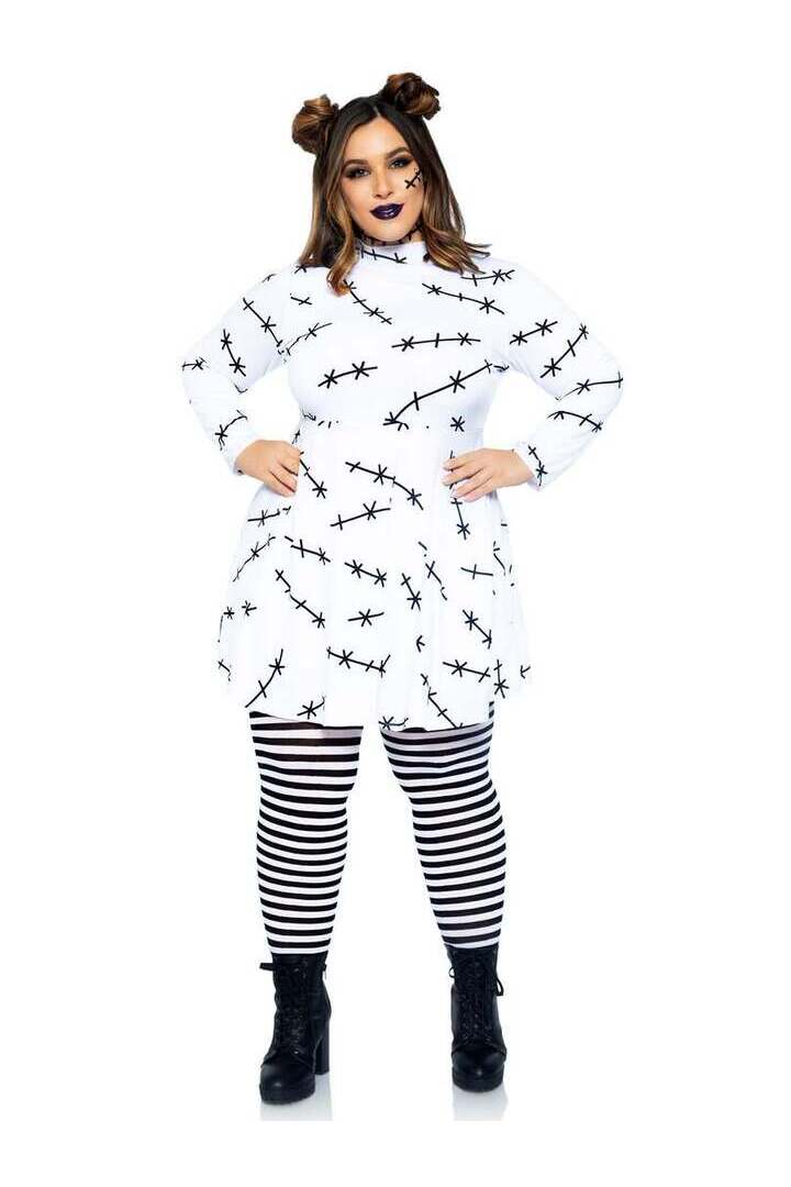 Leg Avenue Plus Stitch T-Shirt Dress in White/Black 2