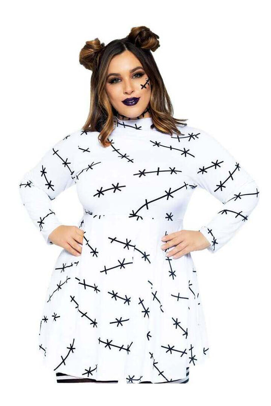 Leg Avenue Plus Stitch T-Shirt Dress in White/Black 
