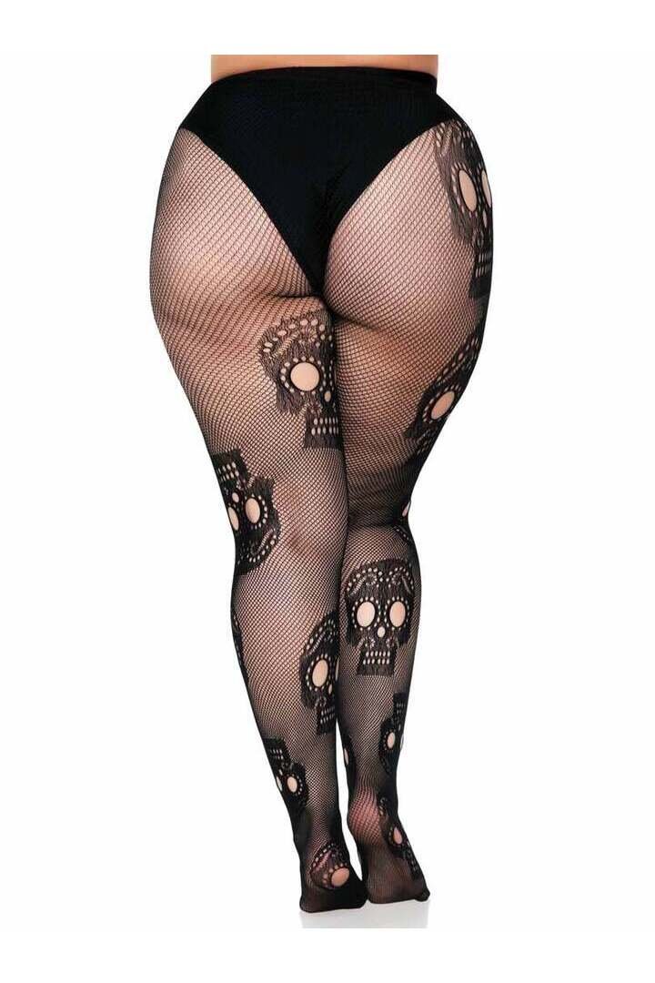 Leg Avenue Plus Sugar Skull Net Tights Black in 1X/2X 3