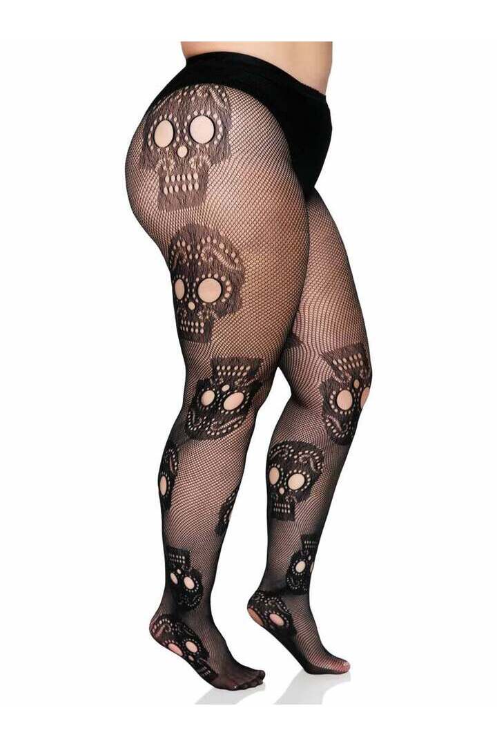 Leg Avenue Plus Sugar Skull Net Tights Black in 1X/2X 4