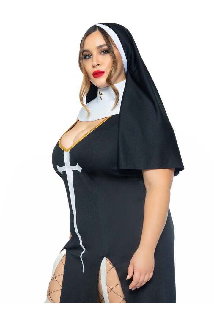 Leg Avenue Plus Sultry Sinner Nun Costume in Black/White 2