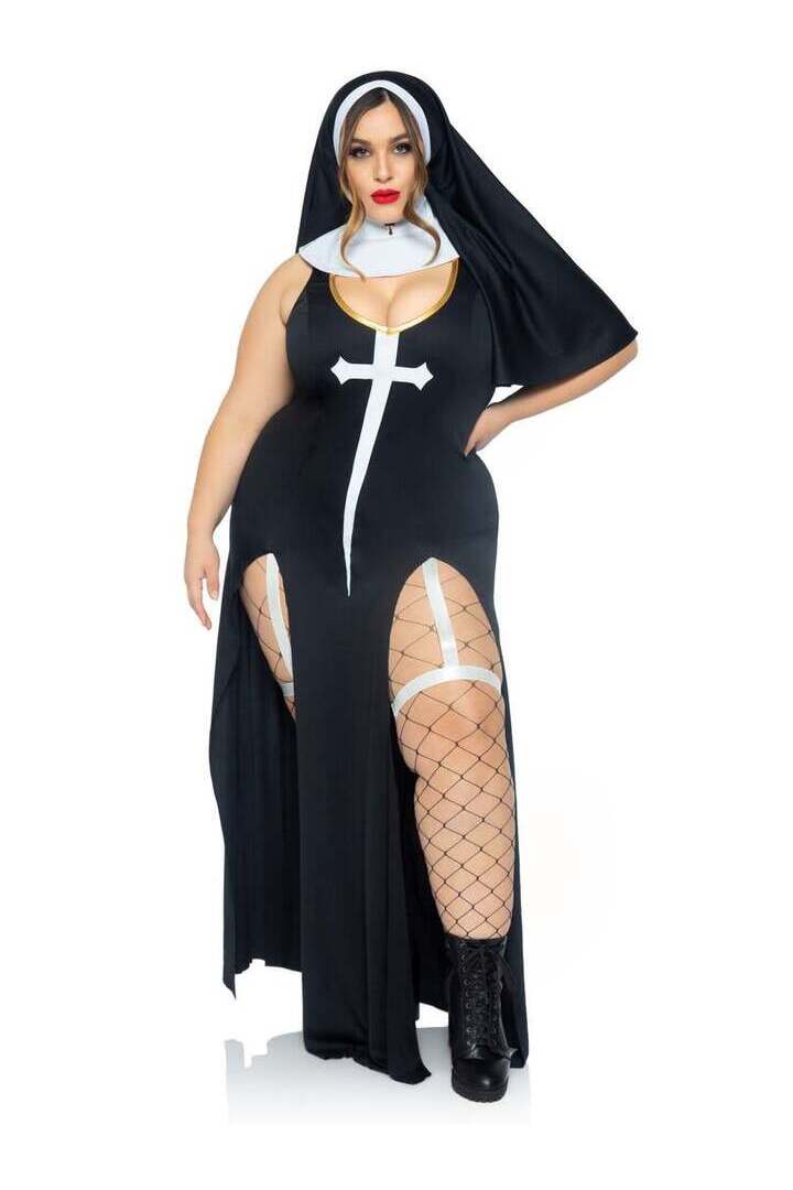 Leg Avenue Plus Sultry Sinner Nun Costume in Black/White 4