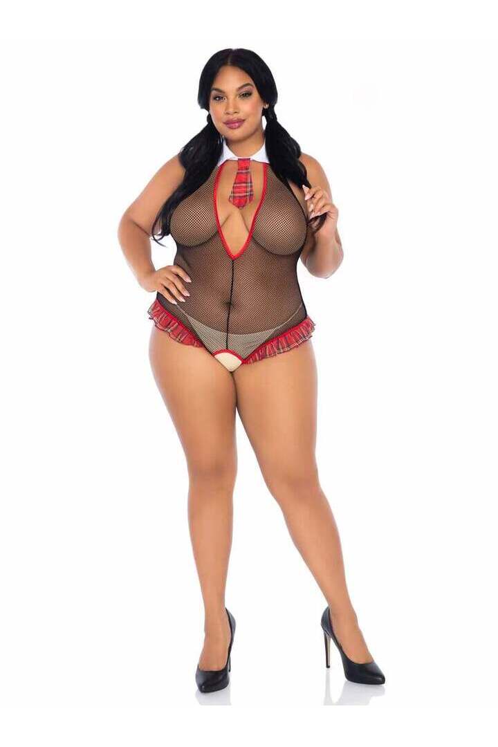 Leg Avenue Plus Teachers Pet Schoolgirl Fishnet Teddy Black in 1X/2X 2
